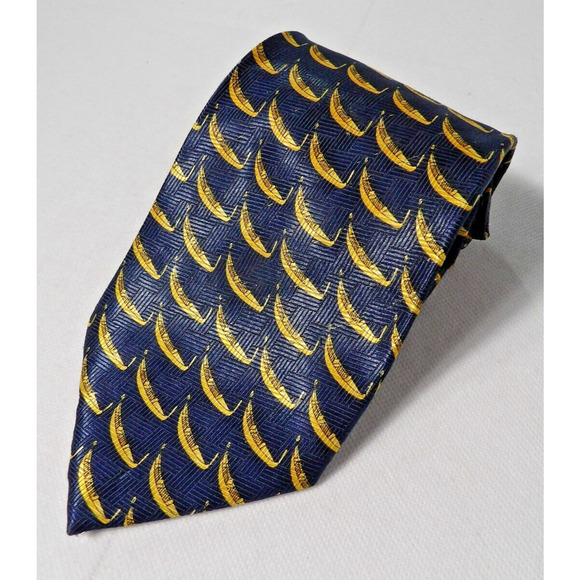 Lavoraxione Antigianale Mens Neck Tie Silk Canoes All Over Print Outdoor Navy - Picture 1 of 9